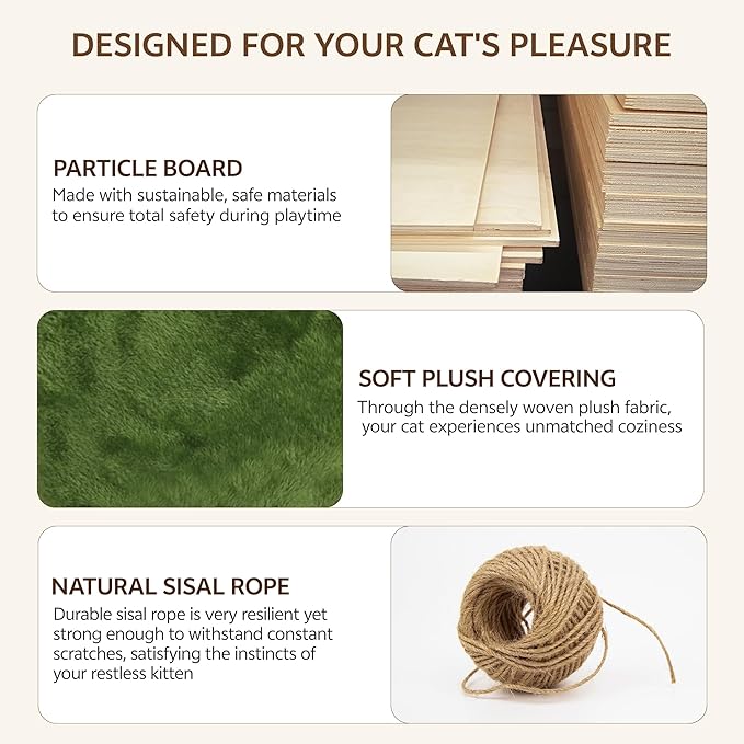 9-in-1 Cat Wall Shelves, Wall Mounted Cats Furniture Set with Plush Fabric, Cat Climbing Systems, Cats Shelf Furniture with Condos, House, Steps, Bridge Ladder, Scratching Post, Green