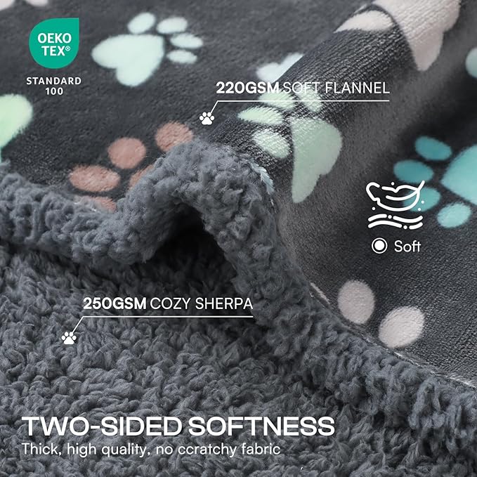 Luciphia Waterproof Pet Blankets for Couch Sofa Bed Cover Liquid Pee Proof Washable Soft Fluffy Large Dog Blanket Reversible Furniture Protection Grey Paw Thicken X-Large（85" x 57"）