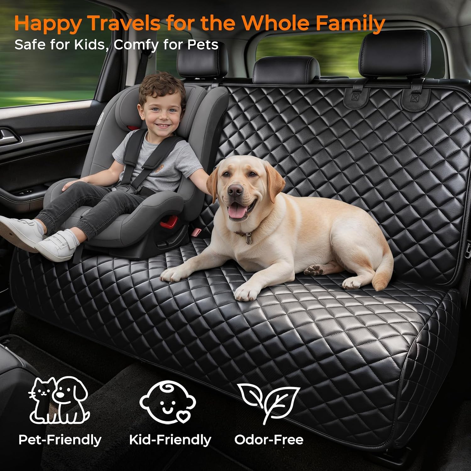 URPOWER Dog Car Seat Cover for Back Seat, Waterproof PU Leather | Non-Slip, Scratch-Resistant Rear Bench Seat Protector for Dogs, Easy to Clean, for Compact Cars and Small SUVs
