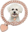 Hillban Dog Chain Gold-Plated Diamond Collar with Heart Rhinestones Jewelry Pet ID Tag Chain Bling Puppy Collar with Personalized Name Tag for Small Medium Large Dog Cat(Rose Gold,16 Inch)