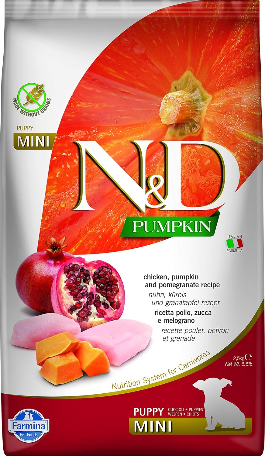Pumpkin Chicken & Pomegranate Grain Free Mini Breed Dry Puppy Food by Farmina