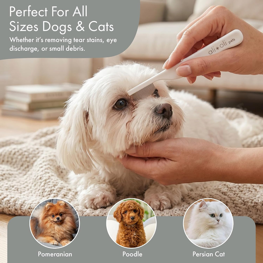 Ali+Oli Pets Eye Comb for Dogs & Cats – Fine Tooth Tear Stain Remover Comb – Pet Face Grooming Comb for Removing Eye Gunk, Debris & Tear Stains