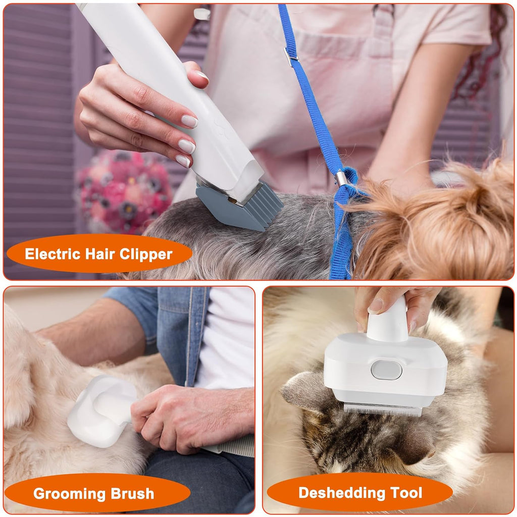 Dog Grooming Vacuum Kit & Pet Clipper - 6-in-1 Shedding Brush with 99% Hair Suction, 6 Grooming Combs Included
