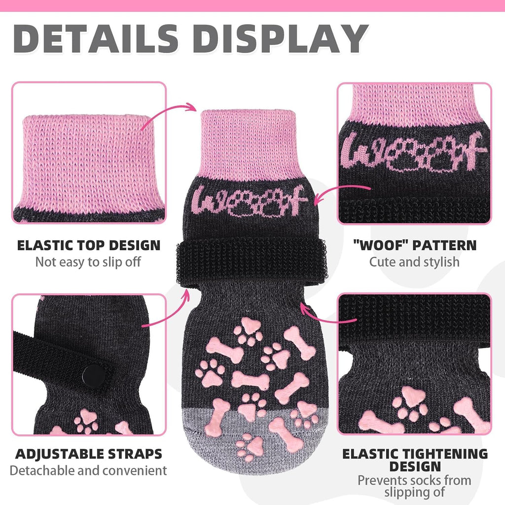 Dog Socks Shoes for Hot Pavement to Prevent Licking Paws, Winter Dog Boots&Paw Protector for Hardwood Floors Anti Slip,Traction Control Grip Booties for Small Medium Large Senior Dogs,Pink SM