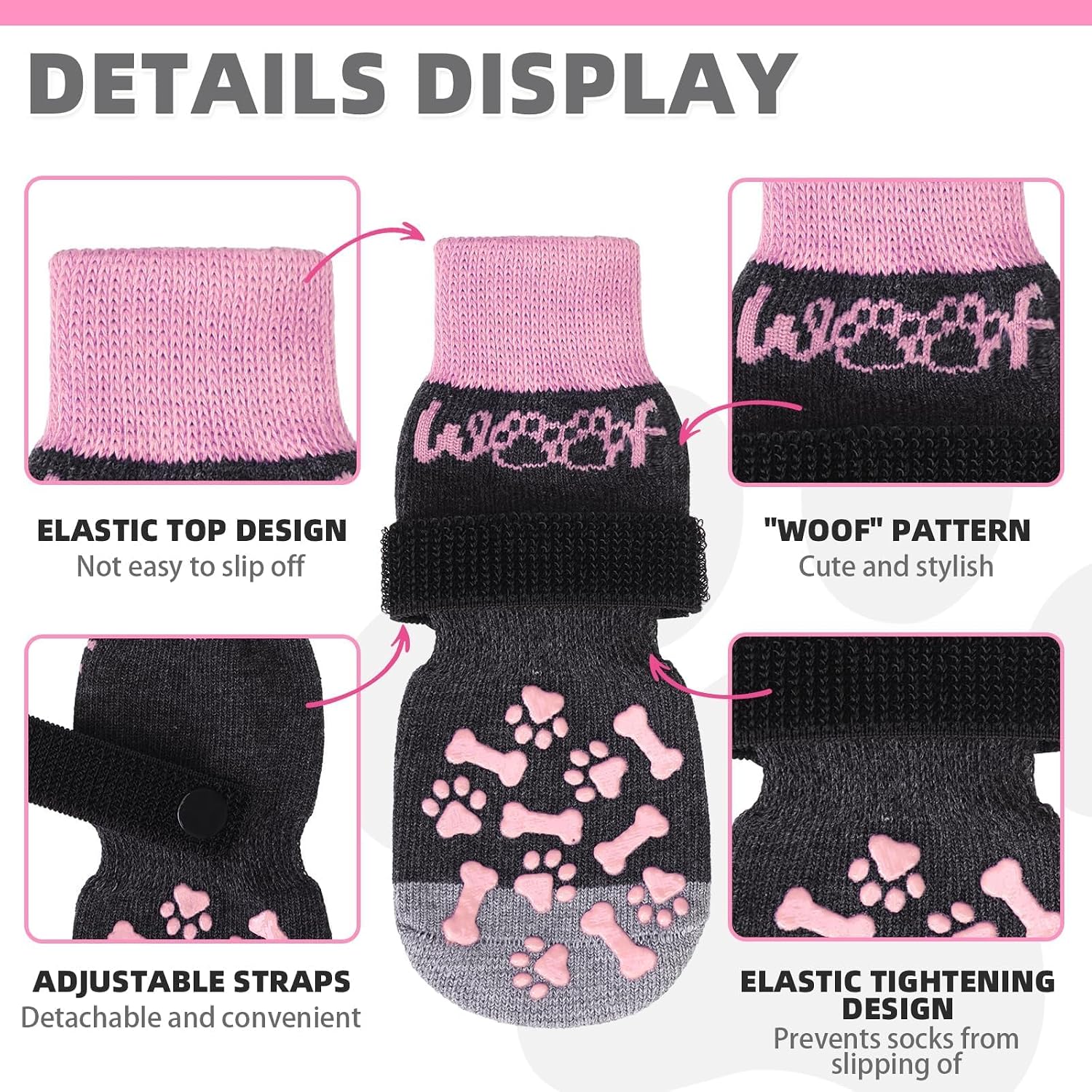Dog Socks Shoes for Hot Pavement to Prevent Licking Paws, Winter Dog Boots&Paw Protector for Hardwood Floors Anti Slip,Traction Control Grip Booties for Small Medium Large Senior Dogs,Pink SM