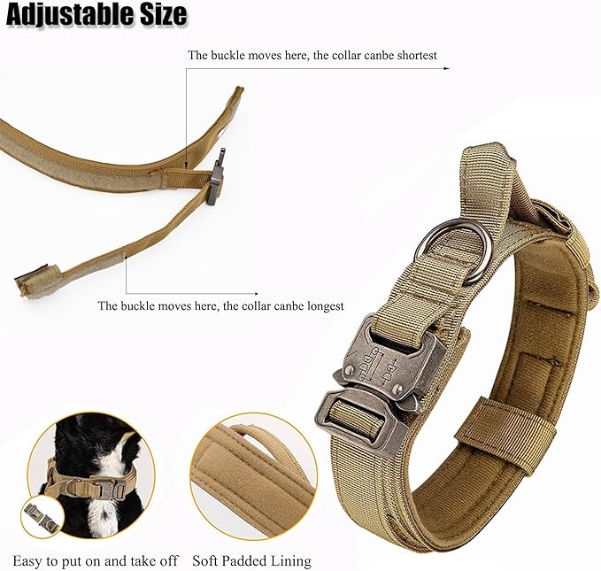 Tactical Dog Collar, Adjustable Military Training Nylon Dog Collar with Control Handle and Heavy Quick-Release Metal Buckle for Small Medium Large Dogs,Pink S