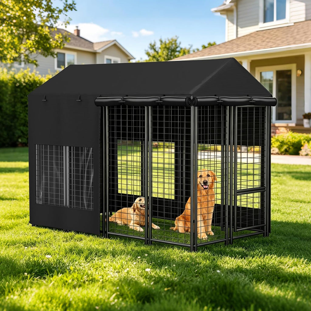 COSHNIBI Outdoor Dog Kennel Cover, Heavy Duty Waterproof Large Dog Cage Cover, Windproof UV Resistant, Fits for 8.1'Dx4.1'Wx6.1'H Dog Cages, Black