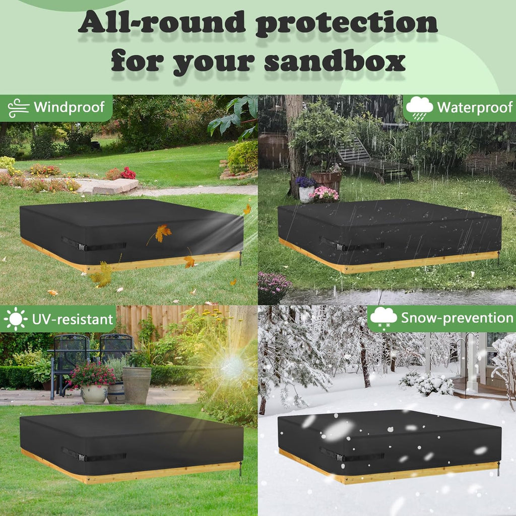 Kasla Waterproof Sandbox Cover, 80"×80"×8" | Heavy Duty, Weather Resistant, Sand Pit Cover for Outdoor Toddler's Large Sand Box for Sand Protection