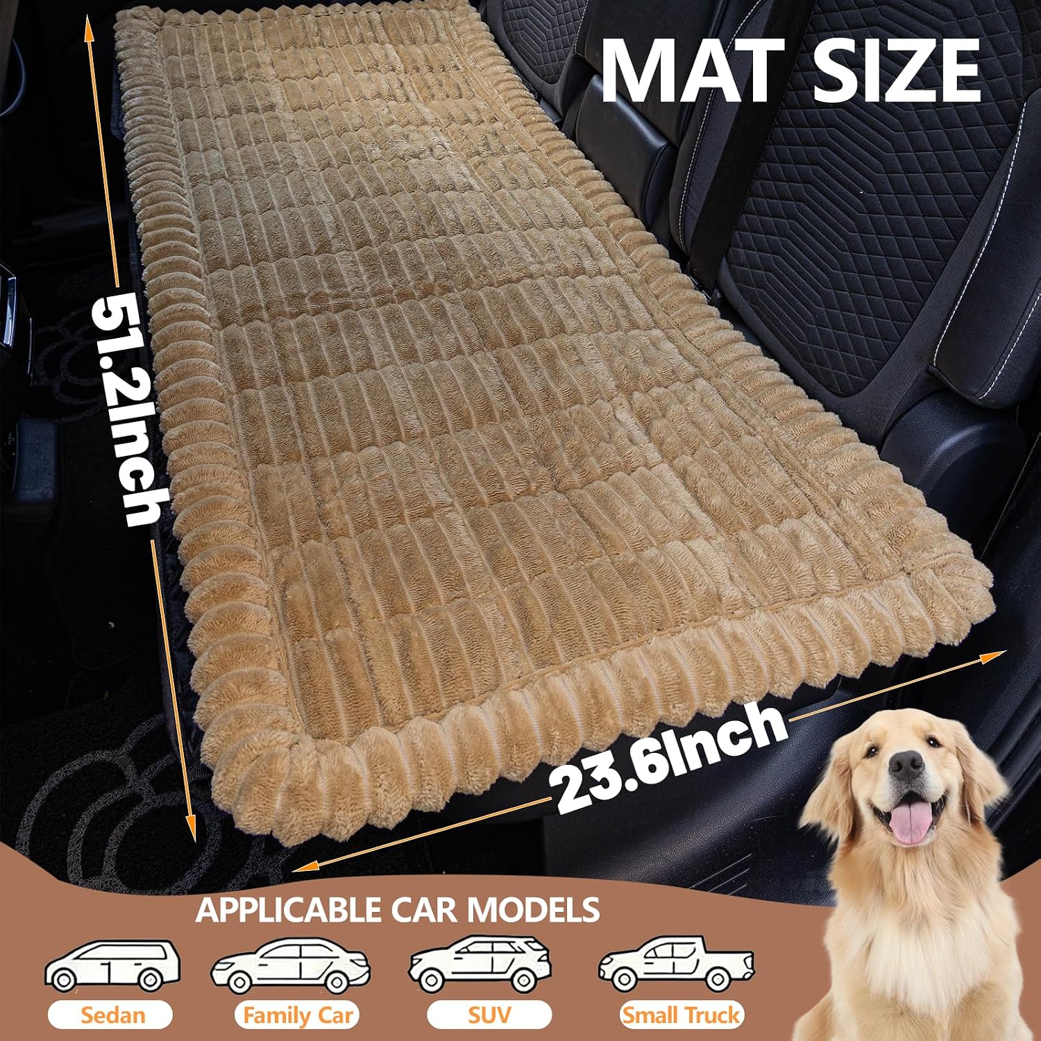 Dog Car Seat Waterproof Bed Cover Nonslip Car Back Seat Soft and Comfortabl | Pet Bed Mat Car Blanket for Travel Backseat Extender Seat Covers Dog Bed for Cars Trucks and SUVs (Brown Cover 23.6” x 51”)