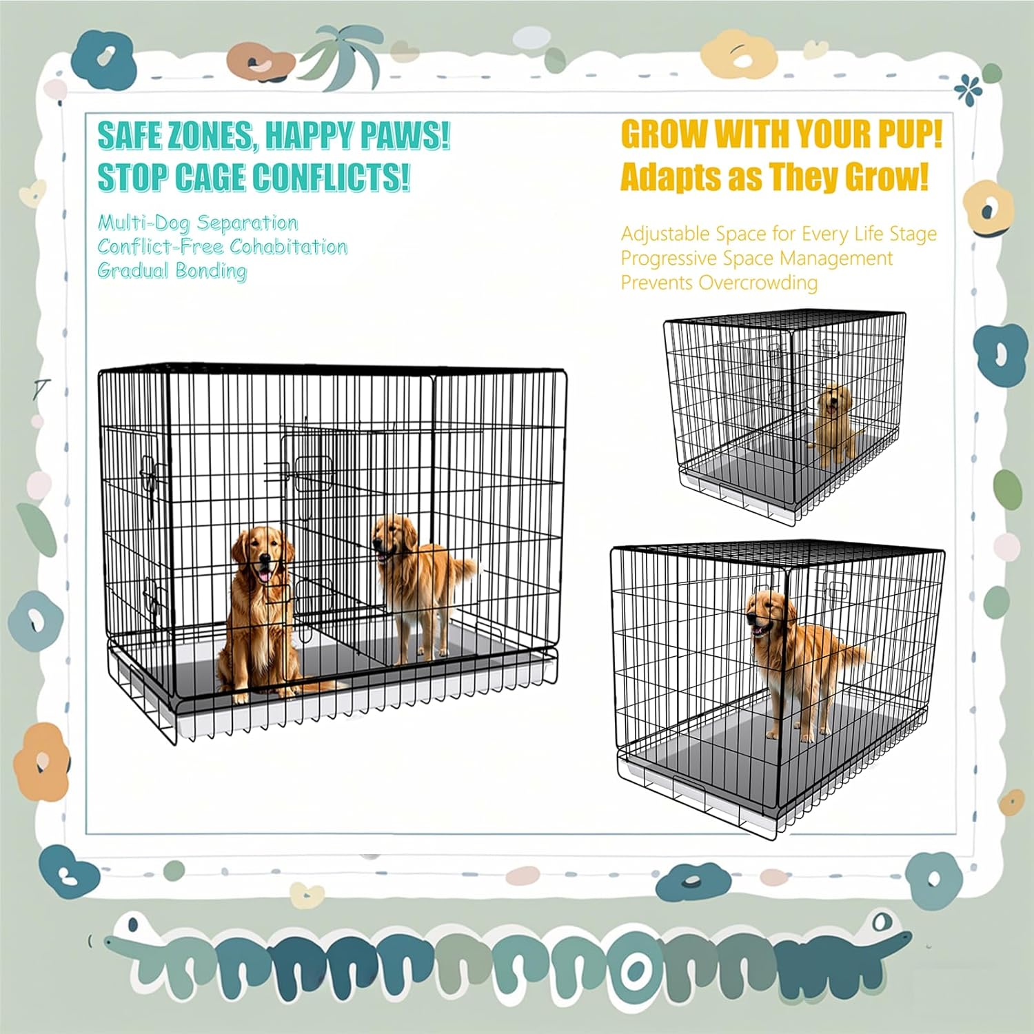 Dog Crate Divider Panel 2-Pack, 20.47" H x 15.74-29.13" W, Glossy Black | Fits many wire crates, measure interior & door opening first, 20.47"H x 15.74-29.13"W glossy black metal (Crate NOT Included)