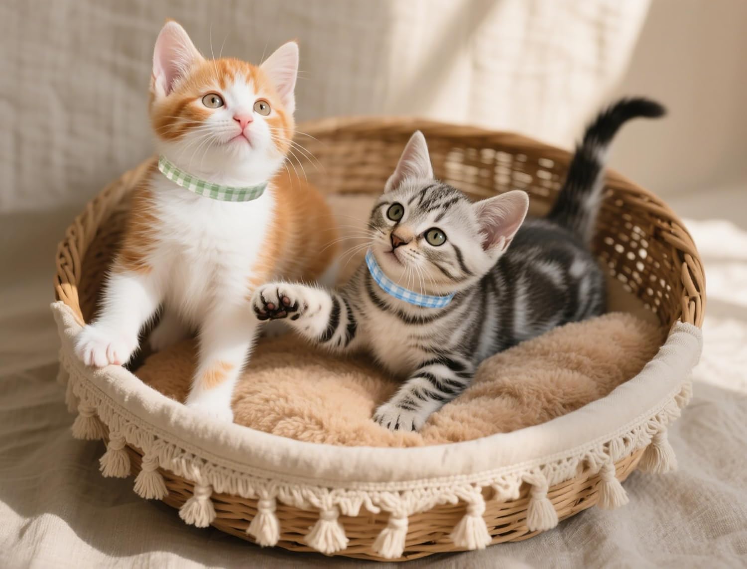Cat Collar 4pcs Set Safety Breakaway with Bell Kitten 7-11" Multi Pack Cute Girl Boy Pet Basic Adjustable [4pcs] Plaid