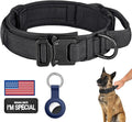 DAGANXI Tactical Dog Collar, Adjustable Military Training Nylon Dog Collar with Control Handle and Heavy Metal Buckle for Medium and Large Dogs, with Patches and Airtags Case (S, Black)