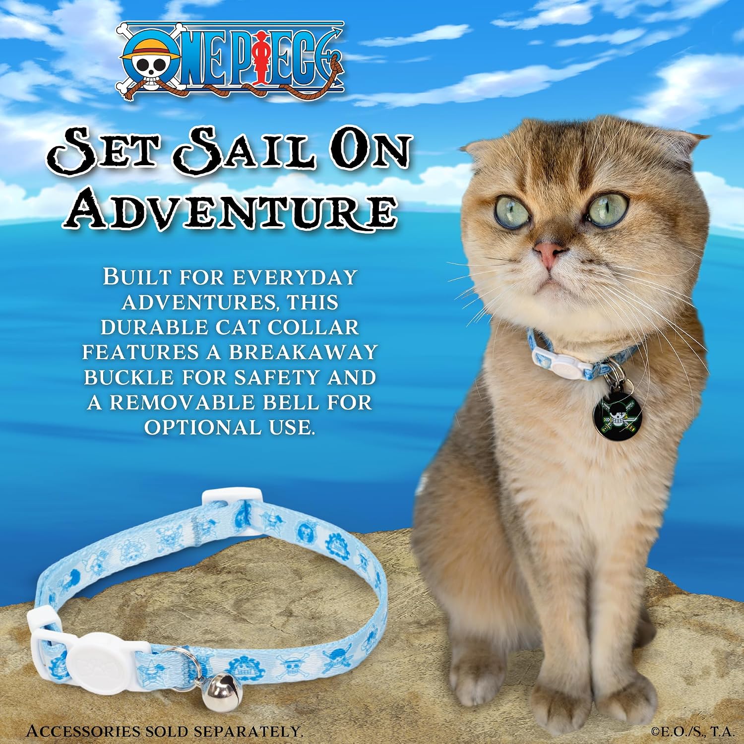 One Piece Cat Collar with Bell (Removable); Officially Licensed, Fully Adjustable New World Breakaway Cat Collar for Kittens, Durable, Cute Kitten Collar with Bell for Boy & Girl Cats (One Size 8-12”)