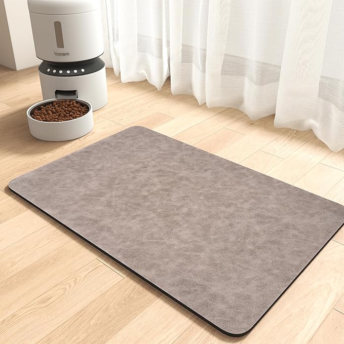 MontVoo-Absorbent Pet Feeding Mat-No Stains Pet Mat for Food and Water Bowl-Quick Dry Cat & Dog Food Mat Water Dispenser Mat-Pet Supplies Mat-Dog Water Bowl Mat for Messy Drinker,（Brown,12"x19"）