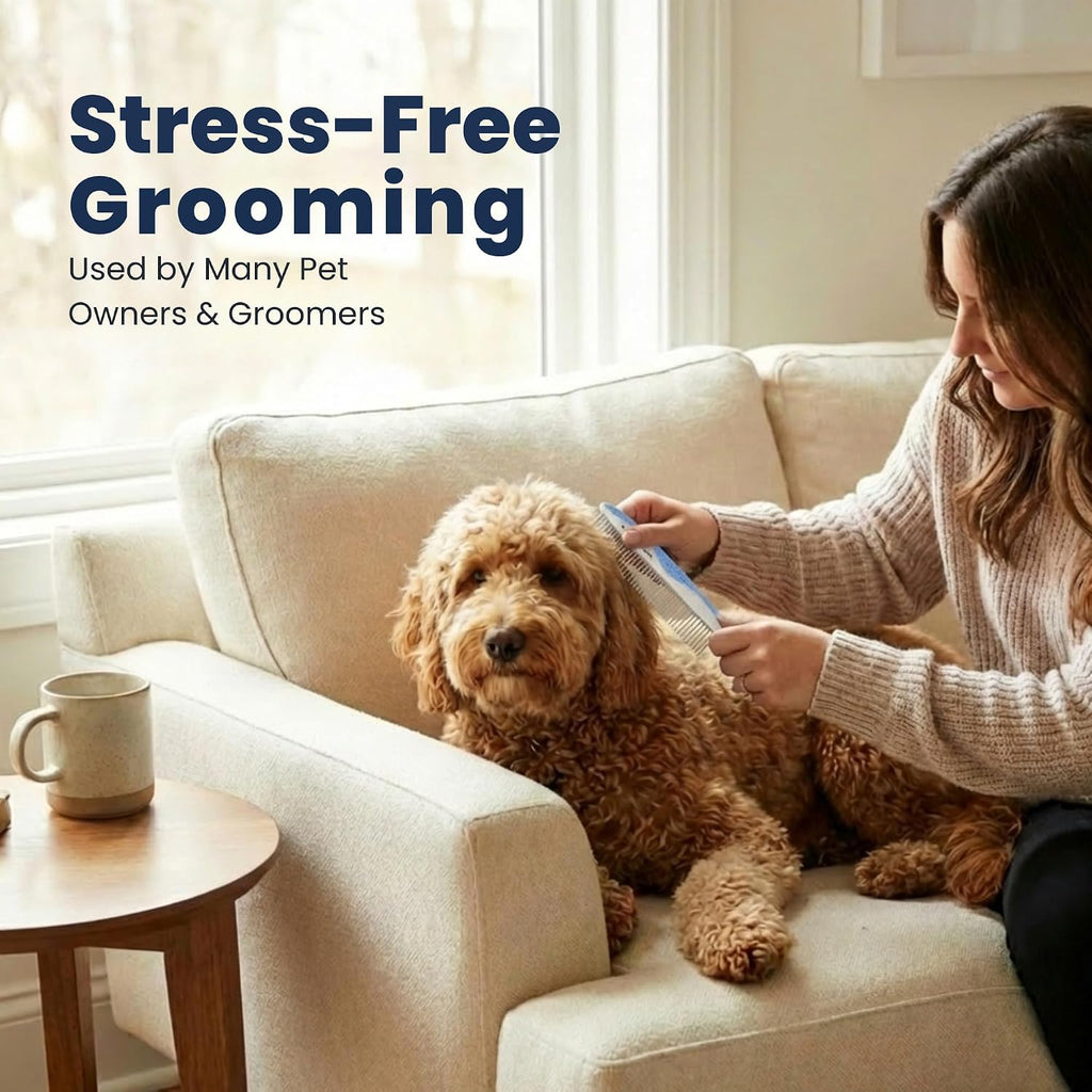 Metal Comb for Dogs, Dog Grooming Detangler Combs For Matted Hair, 2 Pack | Best Comb for Golden Doodles & Poodles, For Dematting & Detangling Pets And Cats, Fine Tooth Stainless Steel Greyhound Comb