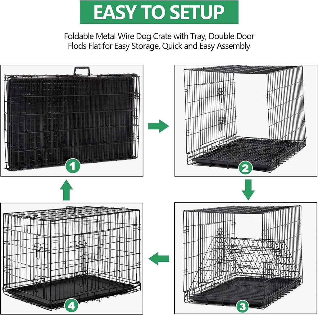 30 Inch Medium Dog Crate, Heavy Duty Dog Crates for Medium Dogs, Metal Wire Folding Dog Cage with Removable Trays, Locks, Double-Door, Divider Panel, Handle, Puppy Crate Pet Crate (30 in, Black)