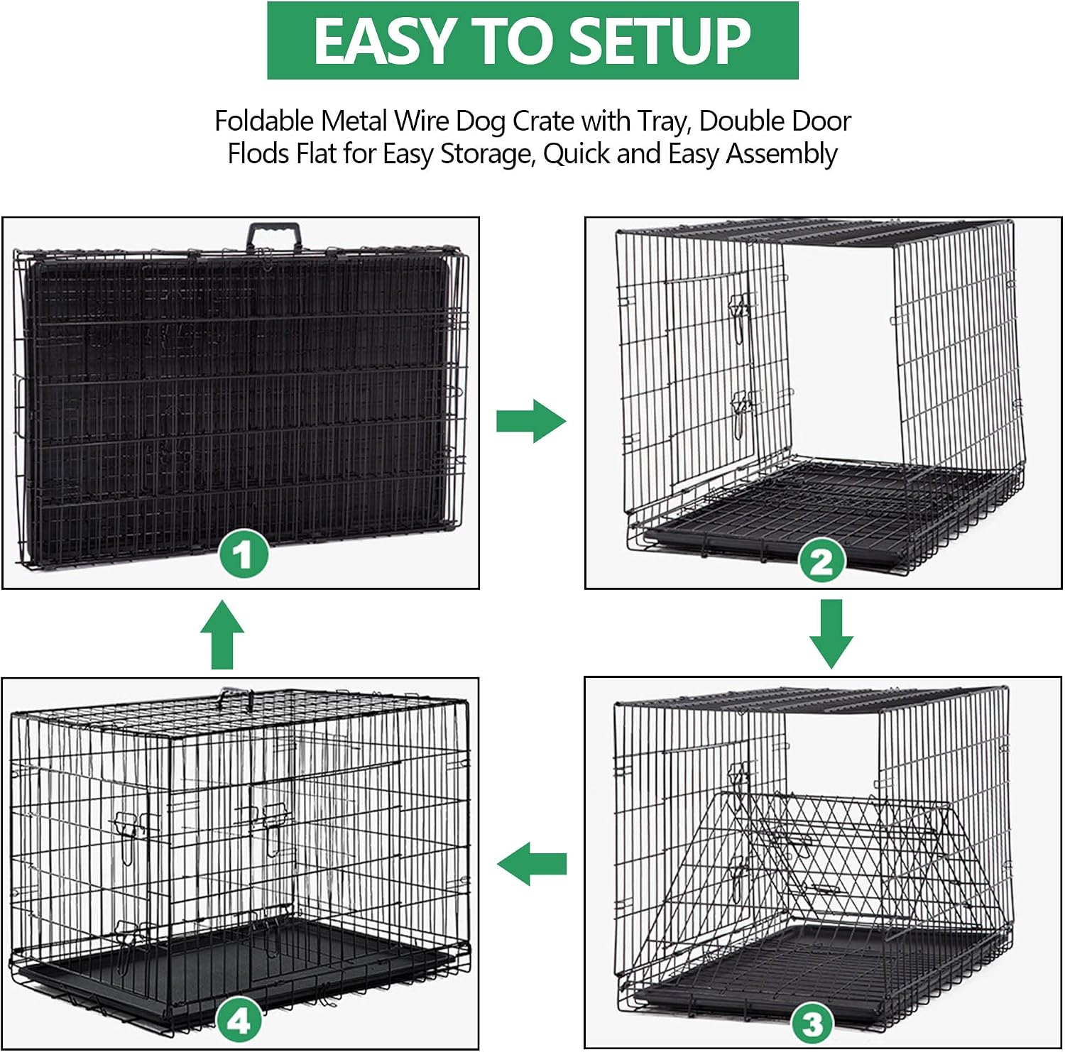 30 Inch Medium Dog Crate, Heavy Duty Dog Crates for Medium Dogs, Metal Wire Folding Dog Cage with Removable Trays, Locks, Double-Door, Divider Panel, Handle, Puppy Crate Pet Crate (30 in, Black)