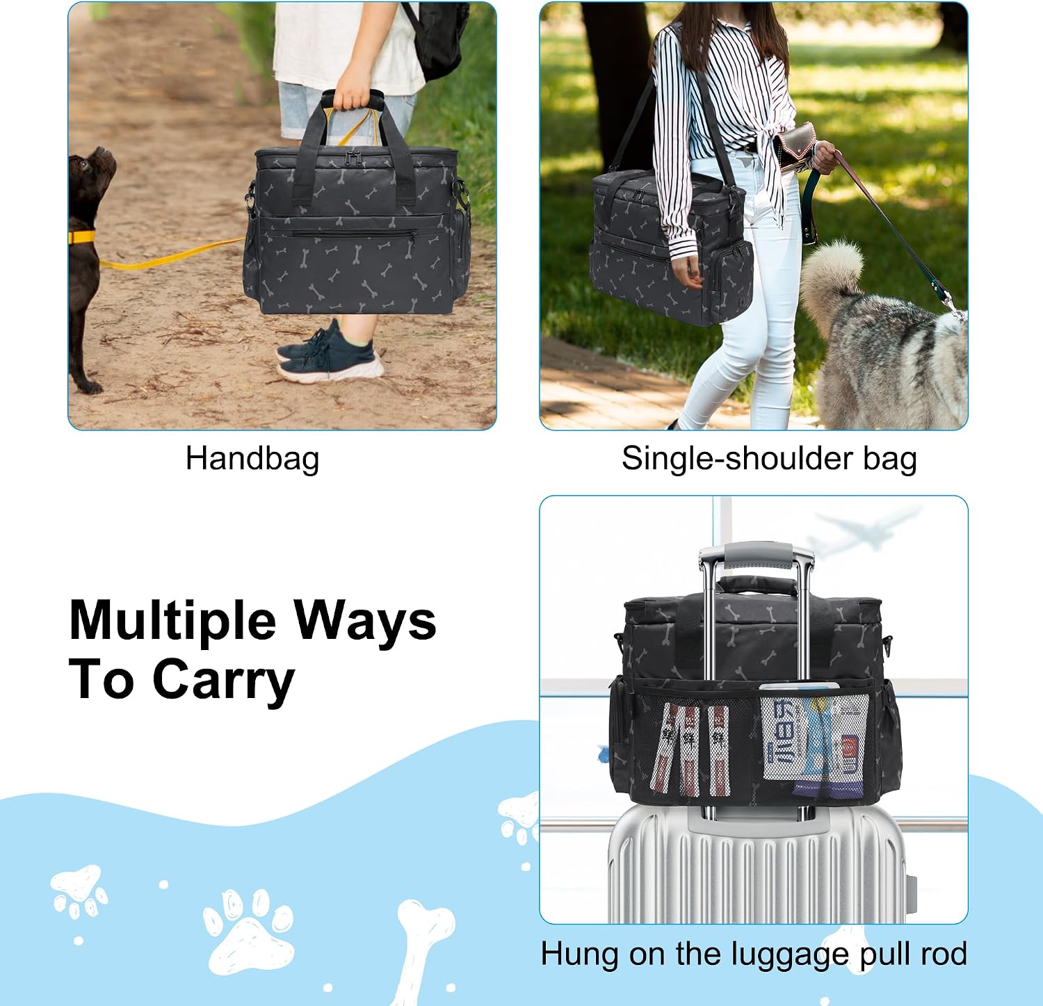 MYDAYS Dog Travel Bag, Pet Luggage Suitcase, Weekend Tote Carrier with Collapsible Bowl (Black1)