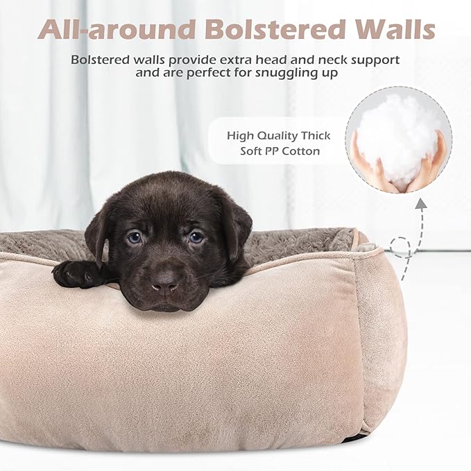 INVENHO Small Dog Bed for Medium to Large Dogs - Rectangle, Orthopedic, Soft, Calming, Durable Pet Cuddler with Anti-Slip Bottom (20"x19"x6")