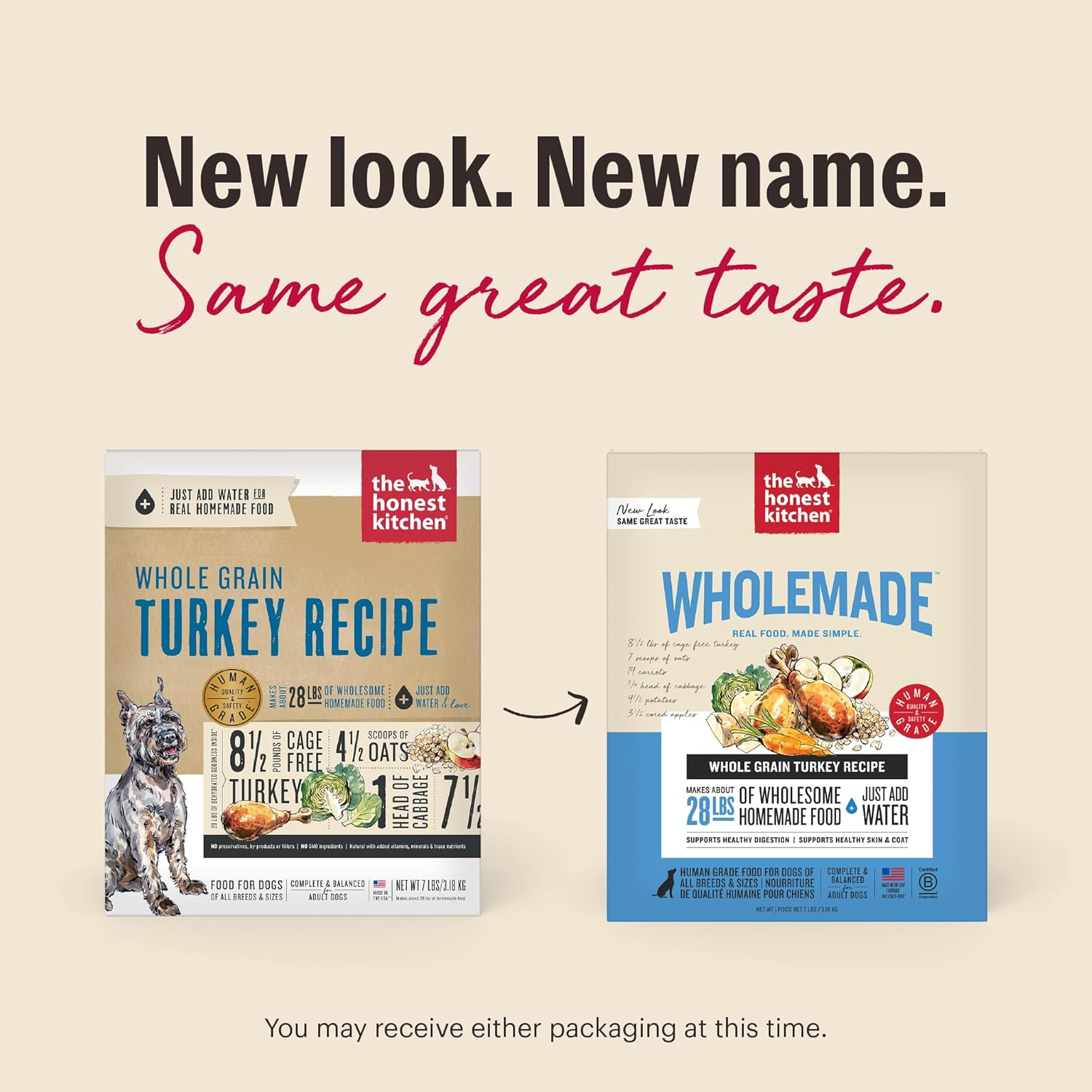 The Honest Kitchen Human Grade Wholemade™ Dehydrated Whole Grain Dog Food – Complete Meal or Dog Food Topper – Turkey 4 lb (Makes 16 lbs)