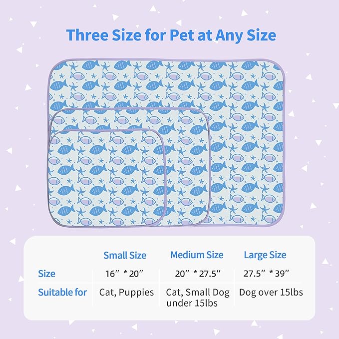 NWK Pet Cooling Mat - Ice Silk Cooling Mat for Dogs & Cats Portable & Washable Pet Cooling Blanket, Car Seats, Beds for Summer (1, Purple Fish, 20'' X 27'' X 0.3'')