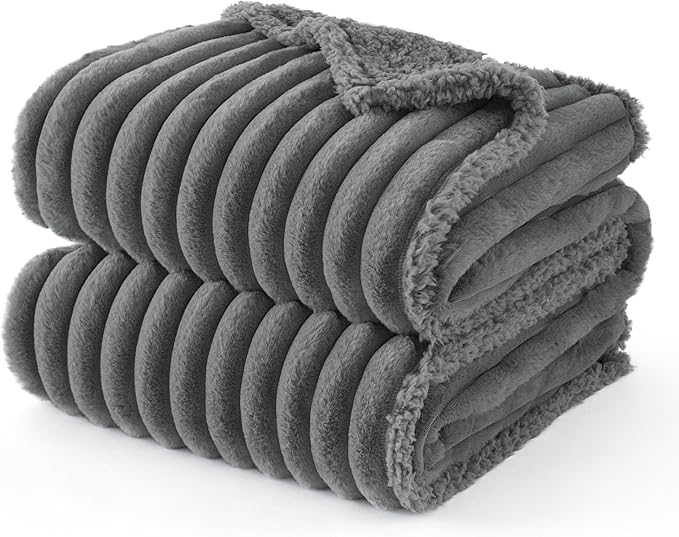 Bedsure ComfyFleece™ Waterproof Dog Blankets for Large Dogs - Soft Pet Cat Blanket Corduroy Fleece for Bed Protector Washable, Cozy Calming Reversible Furniture Protection,60"x80", Warm Grey