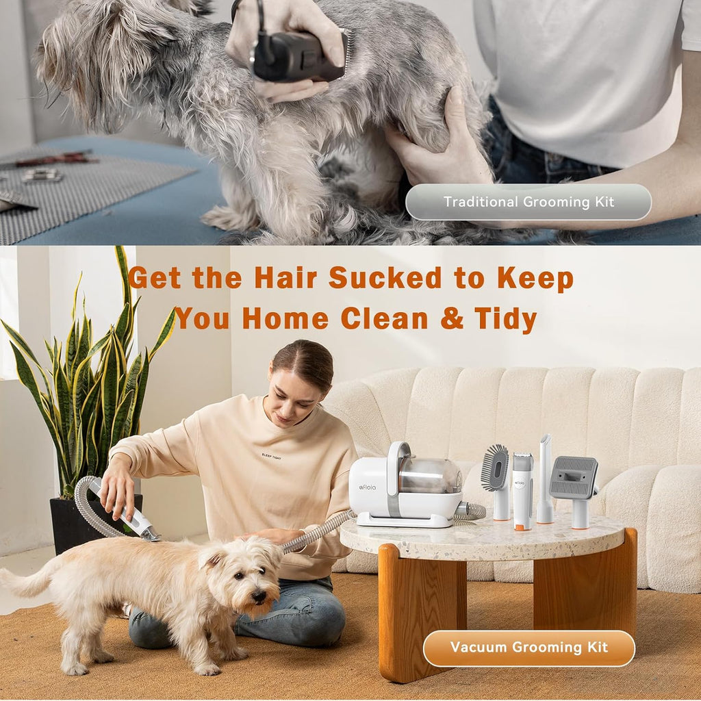 Afloia Dog Grooming Vacuum Kit, 1.5L Tank, White | Contains floating fur during coat care, helping sofas, floors and clothes stay cleaner between deep cleans.