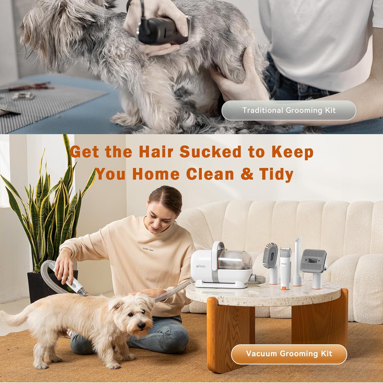 Afloia Dog Grooming Vacuum Kit, 1.5L Tank, White | Contains floating fur during coat care, helping sofas, floors and clothes stay cleaner between deep cleans.