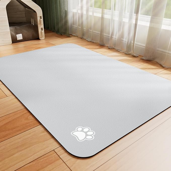 Dog Food Mat - Absorbent Cat Mat for Food and Water, No Stains Pet Feeding Bowl Mat, Easy to Clean Pet Placemats, Quick Dry Dog Water Dispenser Mat for Messy Drinkers | Paw Light Grey 16"x 24"