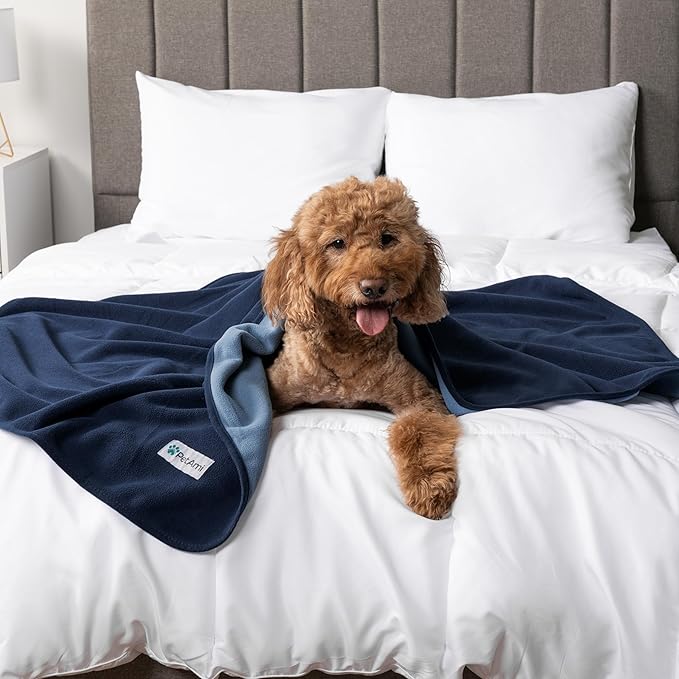 PetAmi Waterproof Dog Blanket for Medium Large Pets Dogs Cats, Pet Couch Cover Protector for Furniture, Reversible Washable Soft Fleece Cat Blanket for Bed Couch Sofa, 40x60 (Navy/Blue)
