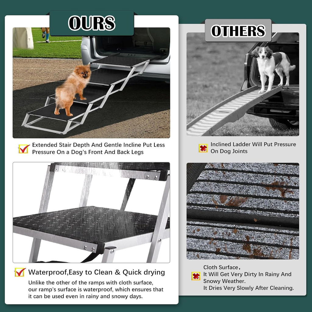 Dog Stairs for Large Dogs,Dog Stairs for Cars,Foldable Dog Ramp Pet Steps Light Weight Aluminum,Extra Wide Dog Stair for Large Dogs,High Beds, Trucks, Supports up to 200 lbs (Extra Wide-4 Steps)
