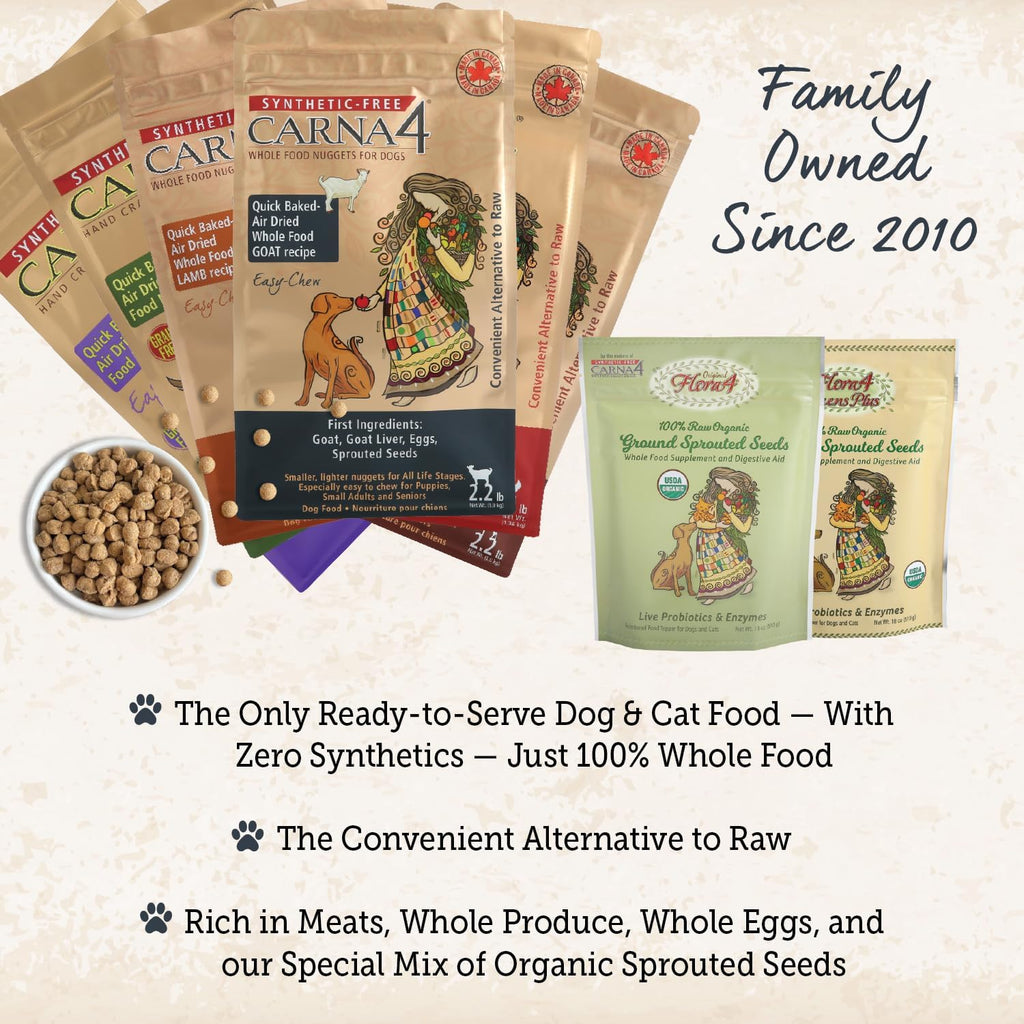 CARNA4 Air Dried Dog Food, Goat Recipe, Grain-Free, 20 Pound | Pastured Goat, Liver & Sprouted Seeds, Quick-Baked & Never Extruded, Easy-Chew, No Synthetic Vitamins or Minerals