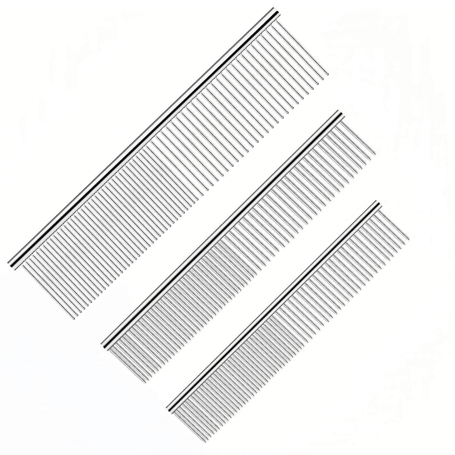3-Pack metal comb for dogs stainless steel dog comb Pet Grooming Metal Combs Set, Large Medium Small Sizes, Stainless Steel Detangling Tool for Dogs and Cats