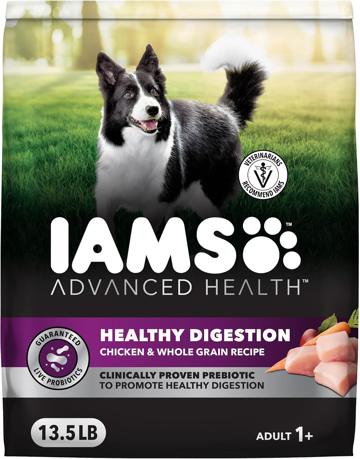 IAMS Advanced Health Healthy Digestion Dry Dog Food, Chicken, 13.5 lb | Real farm-raised chicken #1 ingredient, 0% fillers, natural fiber & prebiotics, supports digestive health