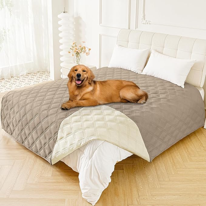Smiry Waterproof Dog Bed Cover Blanket 82x102, Soft Reversible Pet Blanket, Washable Leakproof Cats Dogs Couch Cover for Sofa, Couch, Furniture, Taupe/Beige