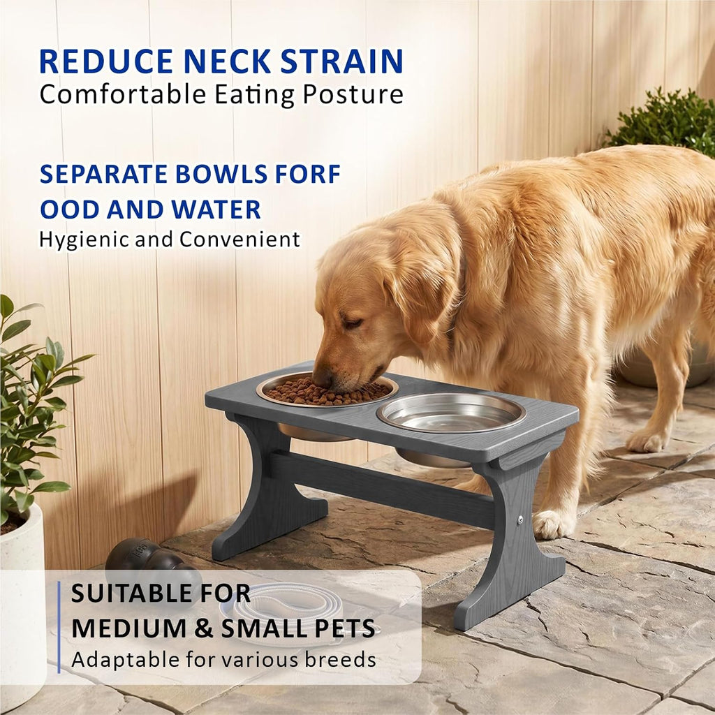 Raised Dog Bowl Stand for Medium Sized Breed, Feeding Station with 35 oz 2 Stainless Steel Bowls & Licking Plate,Dog Food Bowl Gray