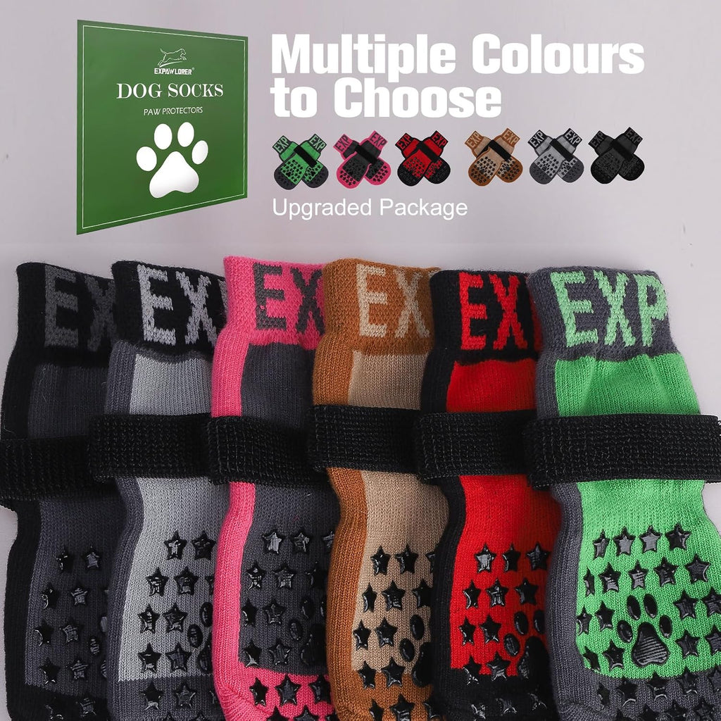 Anti Slip Dog Socks to Prevent Licking Paws, Dog Shoes for Hot Pavement, Booties for Hardwood Floors, Dog Boots & Paw Protectors with Grippers for Small Medium Large Senior Dogs Black