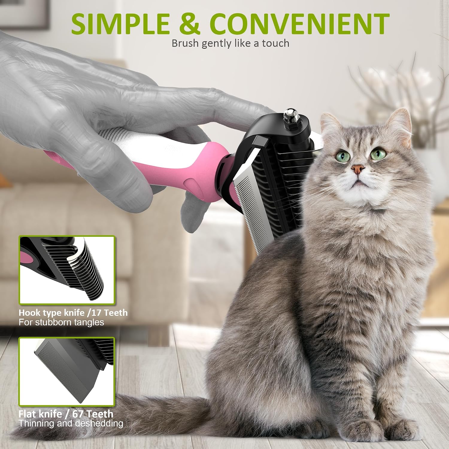 Spring Blossoms-2 in 1 Professional Grooming Rake for Cats & Dogs-Dematting Comb for Easy Mats & Tangles Removing,Pet Brush Safe No More Nasty Shedding and Flying Hair (Purple)