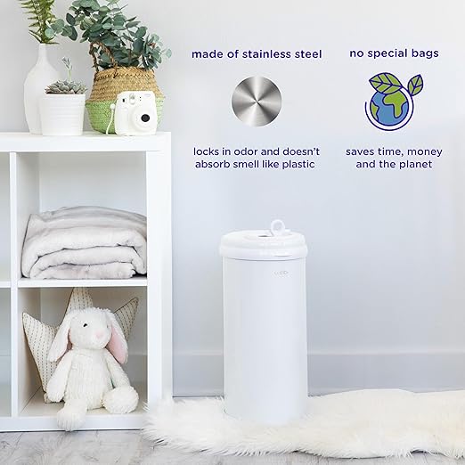Ubbi Steel Diaper Pail, Odor Locking, No Special Bag Required, Award-Winning, Registry Must-Have, Cloudy Blue