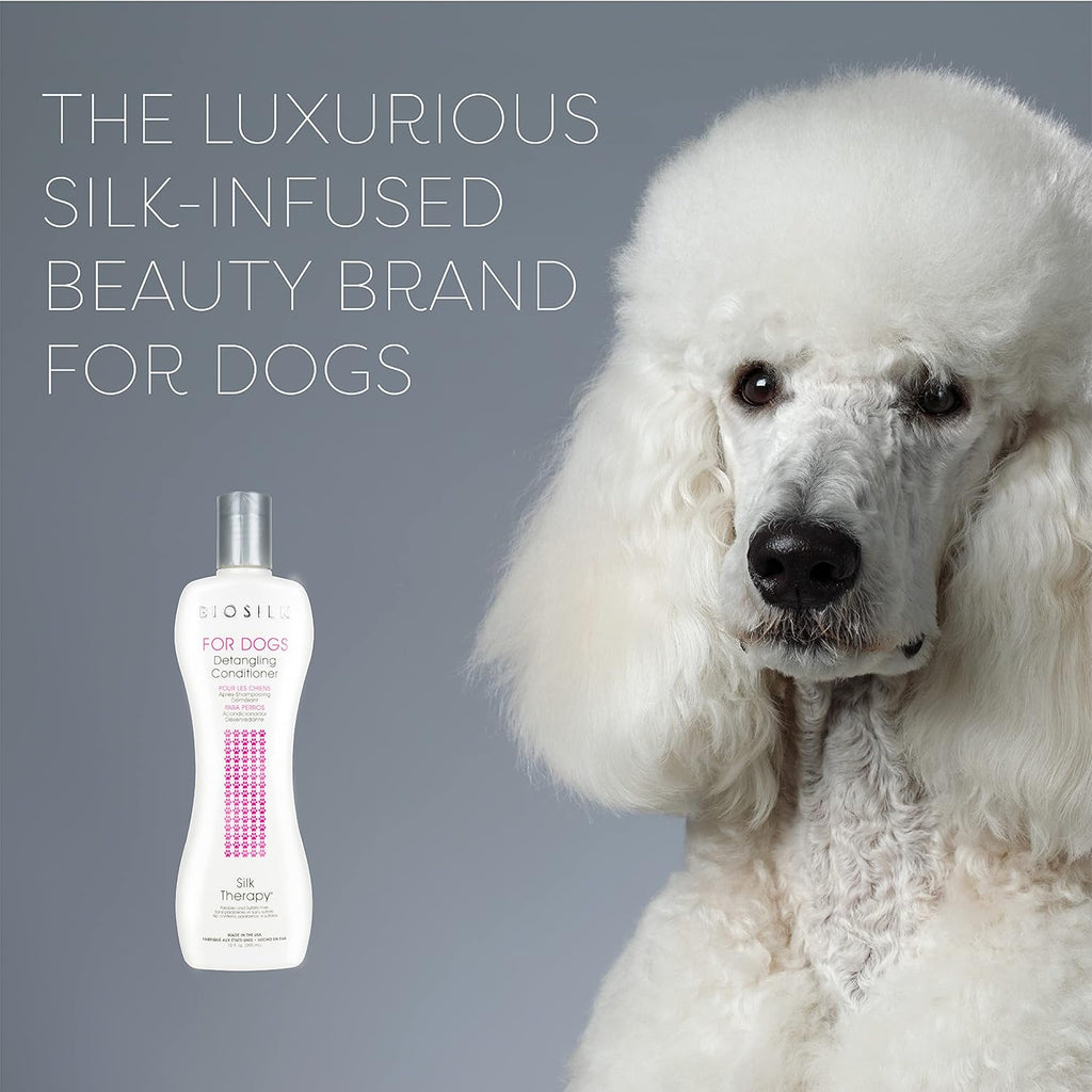 BioSilk for Dogs Silk Therapy Dog Detangling Conditioner, Dog Coat Conditioner to Help Smooth Knots and Tangles and Support Soft Manageable Coats during Routine Grooming, 12 Fl Oz | Smooths knots and tangles for soft, manageable coats, supports routine
