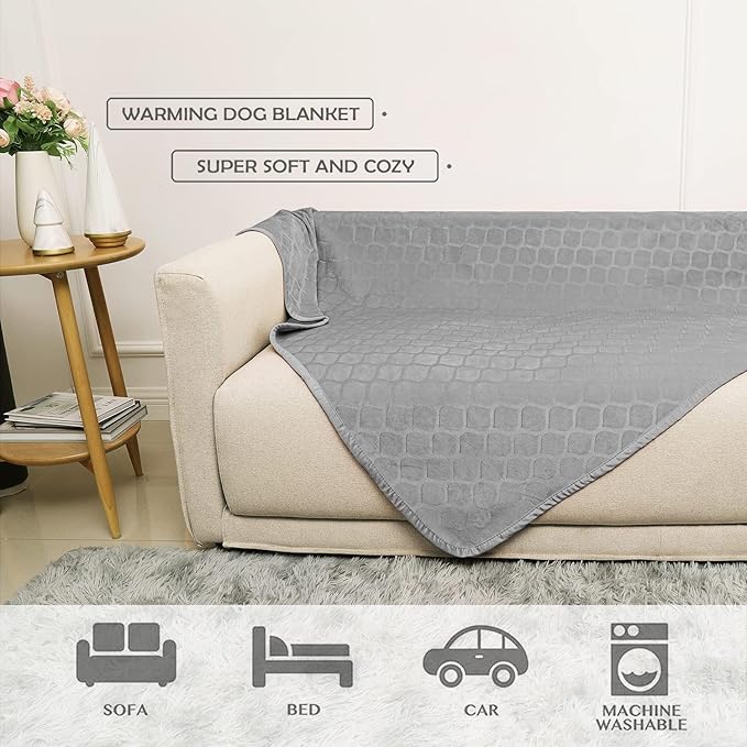 fuguitex Waterproof Dog Blanket Bed Cover Dog Crystal Velvet Moroccan Fuzzy Cozy Plush Pet Blanket Throw Blanket for Couch Sofa(52 * 82 inch, Light Grey+Grey)