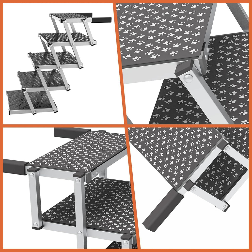 Split Ottoman Dog Ramp for Small Dogs - 2 in 1 Foldable Pet Ramp Ottoman for Bed & Couch, Non-Slip Indoor Safety Ramp for Puppy, Cats & Dachshunds, Rampa para Perros, Gray