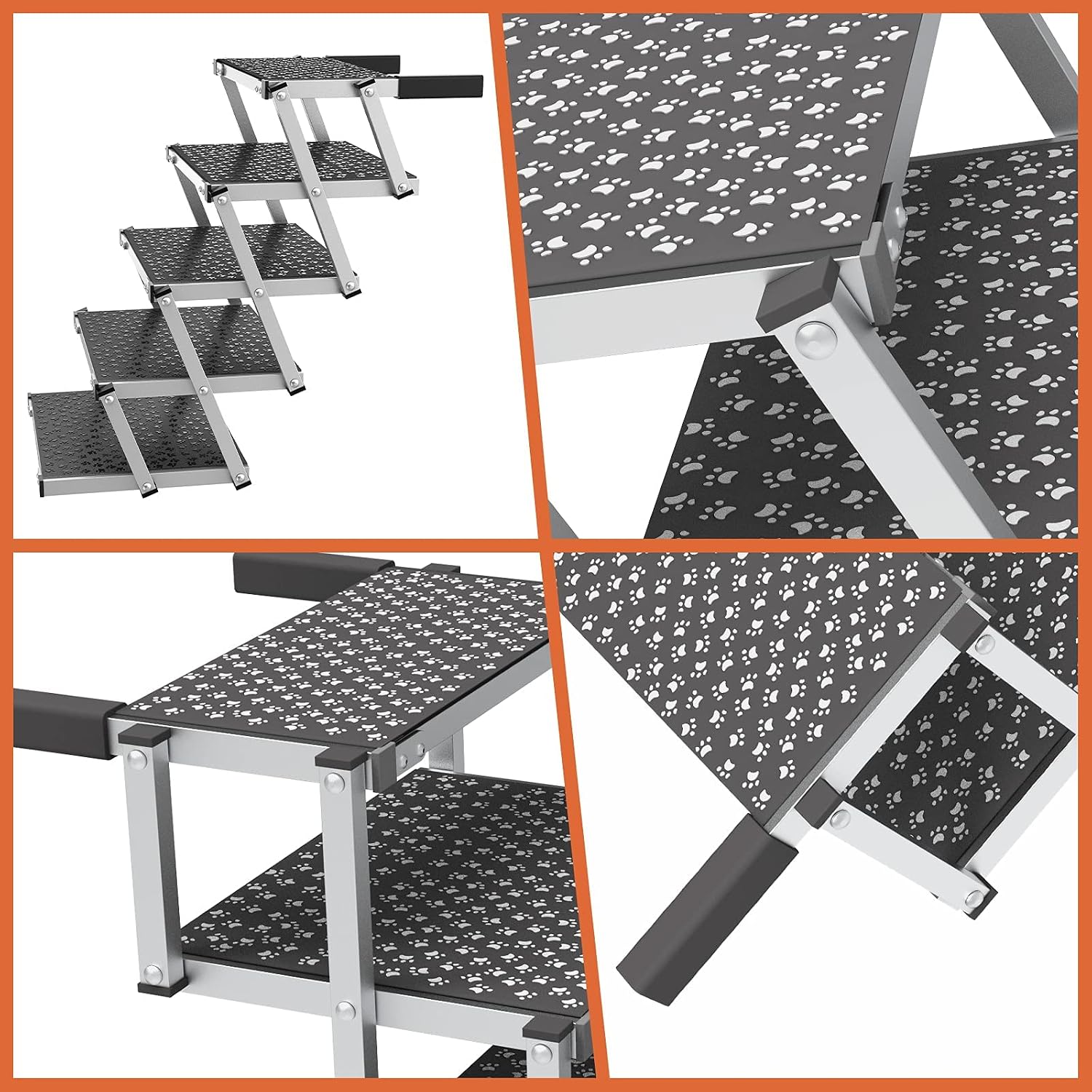Split Ottoman Dog Ramp for Small Dogs - 2 in 1 Foldable Pet Ramp Ottoman for Bed & Couch, Non-Slip Indoor Safety Ramp for Puppy, Cats & Dachshunds, Rampa para Perros, Gray
