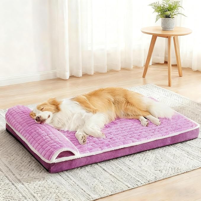 Orthopedic Dog Bed Large Sized Dog with Pillow 36''X24'', Waterproof Soft Comfortable Egg Crate Foam Pet Crate Beds Mat with Removable Washable Cover and Non-Slip Bottom, Lilac
