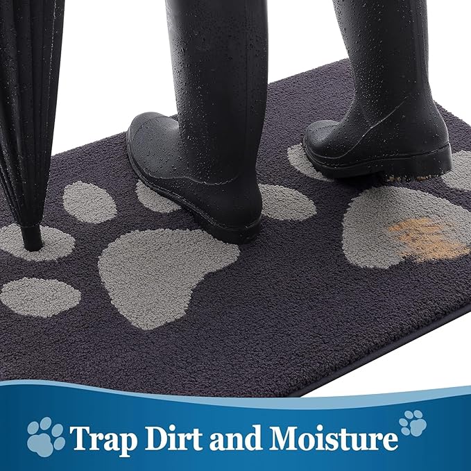 Buganda Dog Door Mat for Muddy Paws, Absorbent Dirt Trapper Washable Indoor Doormats, Non Slip Low-Profile Mud Mat for Dogs, Front Entrance Doormat for Inside Floor (59x20 Inches, Dark Grey)