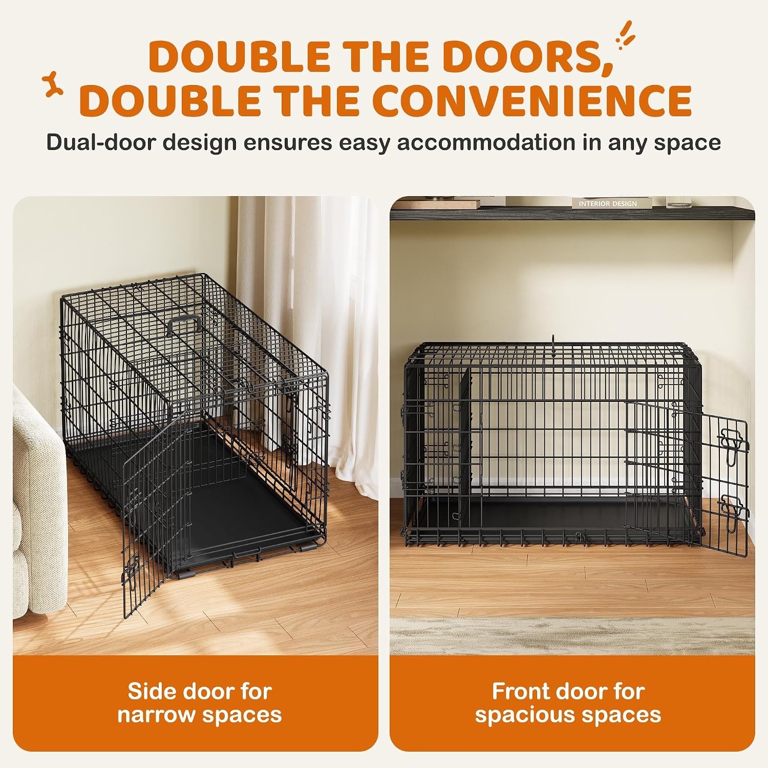 Yaheetech 42inch Double Door Dog Crate w/Divider, Collapsible Metal Kennel | Heavy-duty Sturdy Metal Frame, Easy Assemble, Fold Up for Travel, Removable Tray, Ideal for Puppies, Medium to Large Dogs