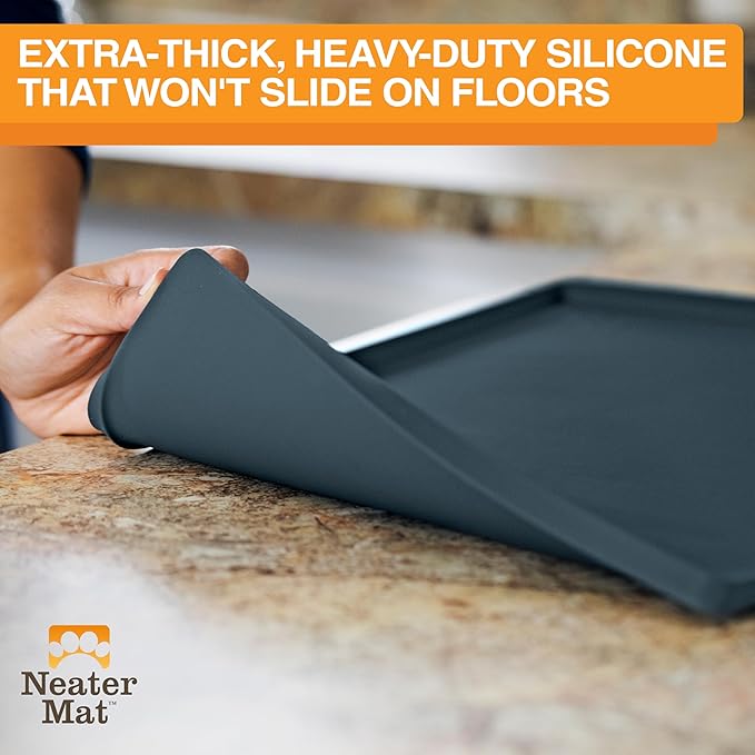 Neater Pet Brands Neater Mat Pet Mats for Food and Water, Cat & Dog Bowl Mat Waterproof Silicone, Feeding Tray, Dog Food Mats for Floors, Placemat w/Raised Edge for Under Bowls, 24" x 16", Slate Blue