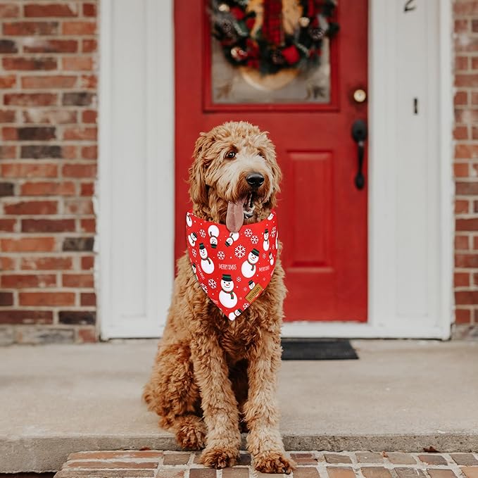 Christmas Dog Bandanas with Snap Button - 2 Pack Reversible Santa Claus Dog Scarf for Boy & Girl, Dog, Christmas Tree Holiday Bandana for Large and Extra Large Dogs (X-Large)