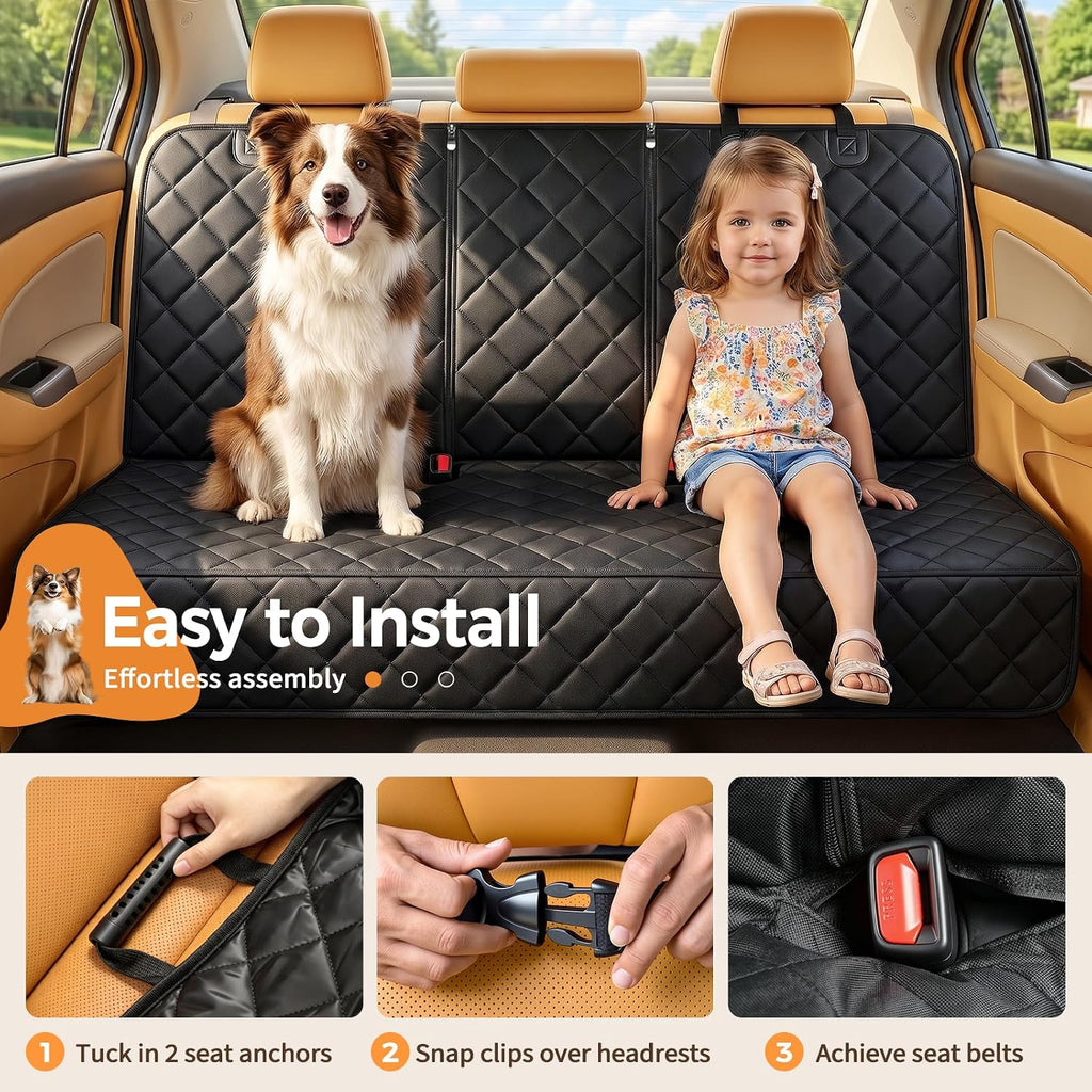 Yuntec Dog Car Seat Cover for Back Seat Pet Seat Cover (55” Width) - Black | Waterproof Rear Seat Protector Scratchproof Back Car Seat Cover fits Middle Armrest for Cars Suvs Truck