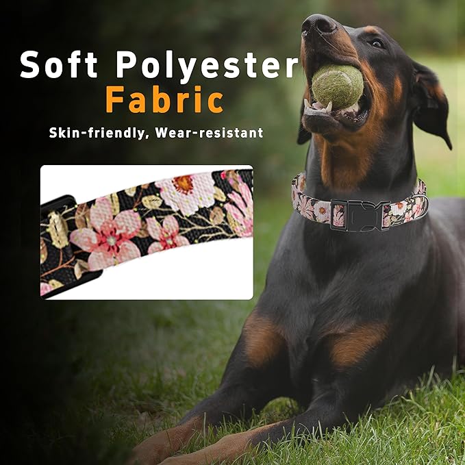 Dog Collar for Boys Girls, Floral Puppy Collar for Small Medium Large Dogs, Adjustable Floral Pattern Soft Pet Collar with Safety Buckle for Male Females(Light Pink,XS)